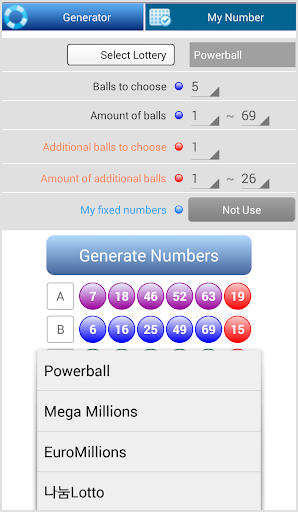 Android application Multi Lotto Generator screenshort