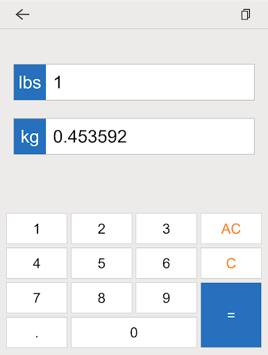 Screenshot of lbs kg converter