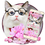 Pink cherry blossom cute cat theme icon