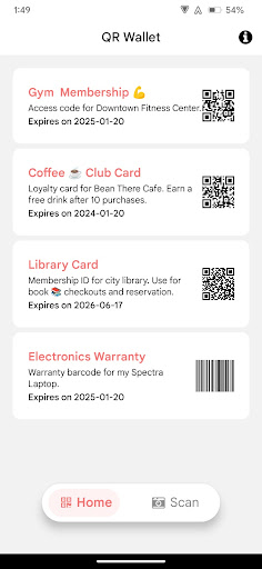 Android application QR Wallet screenshort