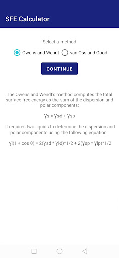 Android application Surface Free Energy Calculator screenshort