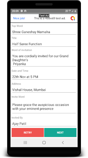Half Saree Invitation Card Screen 2