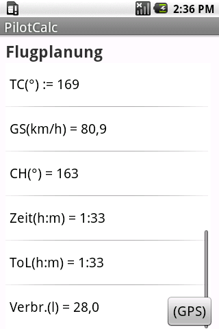 PilotCalc - Flugnavigation Screen 3