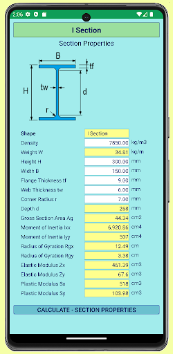 Section Properties Calculator Screen 3