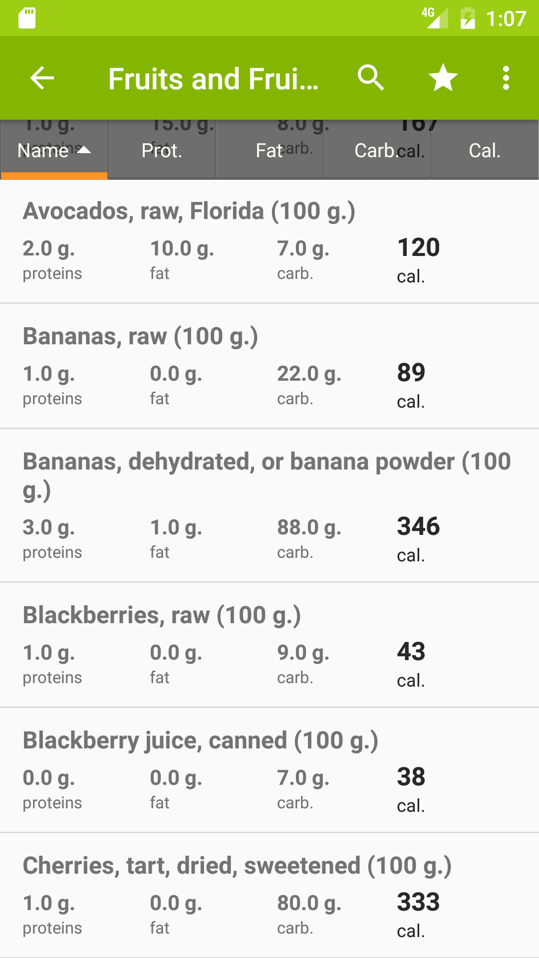 Android application Nutrition facts screenshort