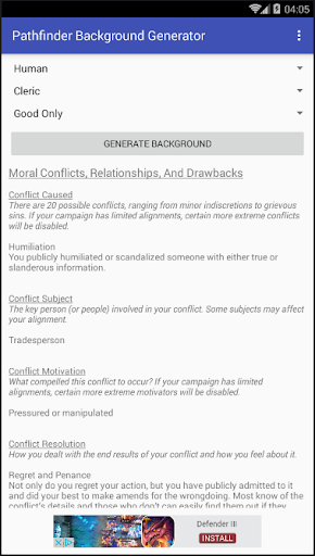 Pathfinder Background Generato Screen 2