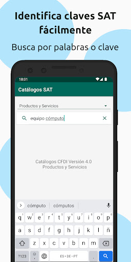 Android application Catálogo claves Factura screenshort