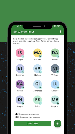 Android application Sorteio de Times Equilibrados screenshort