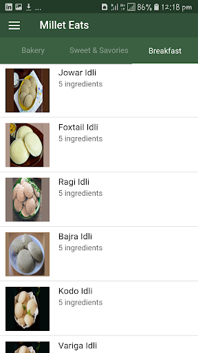 Android application Millet Eats screenshort