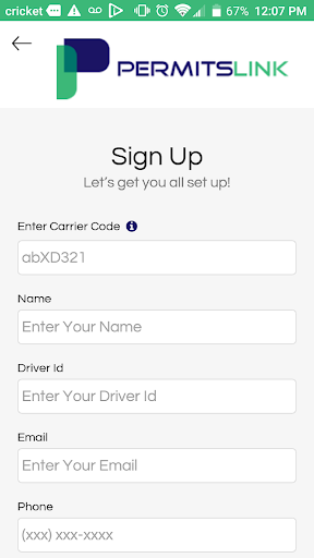 PermitsLink Driver Portal Screen 2