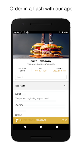 Android application Zak's Takeaway screenshort