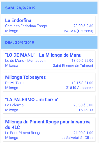 Android application Agenda Tango Toulouse screenshort