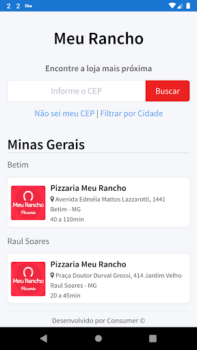 Android application Meu Rancho Pizzaria screenshort