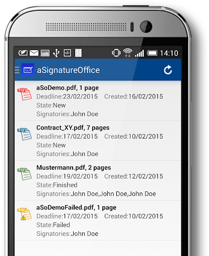 Android application aSignatureOffice screenshort
