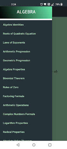 Algebra Formulas Screen 2