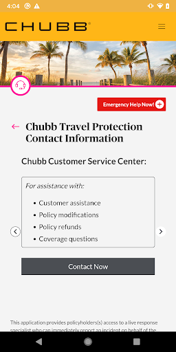 Chubb Leisure Travel Screen 2