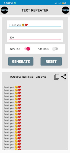 TEXT REPEATER Screen 3