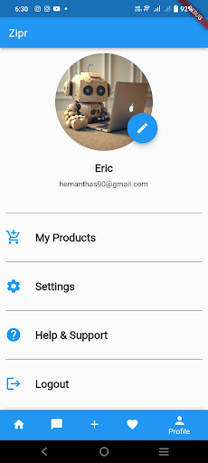 Android application Zipr screenshort