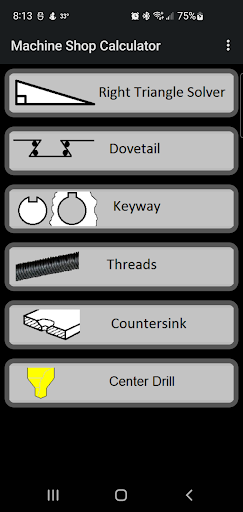 Android application Machine Shop Calculator screenshort