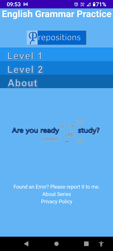 Android application English Preposition Practice screenshort