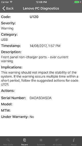 Screenshot of Lenovo PC Diagnostics 2.0