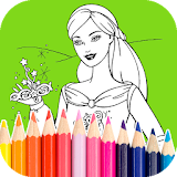 Princess girl coloring book icon