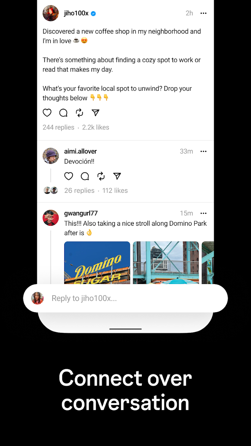 Screenshot image showing a person using the Threads app to share a photo with their friends