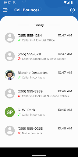 Android application Call Bouncer screenshort