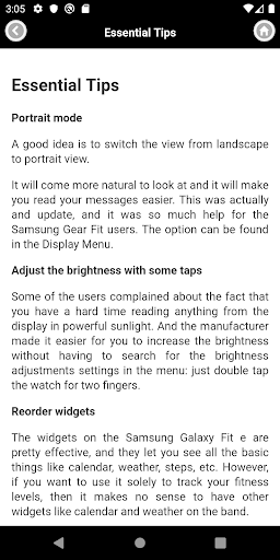 Android application User guide for Galaxy Gear Fit screenshort