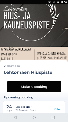 Android application Lehtomäen Hiuspiste screenshort