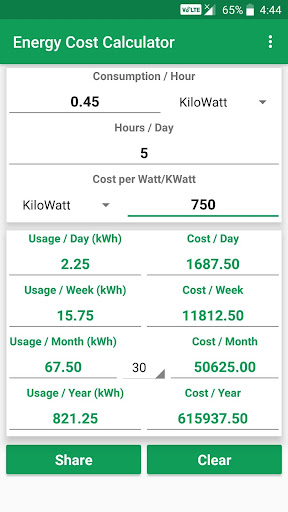 Energy Cost Calculator Screen 3