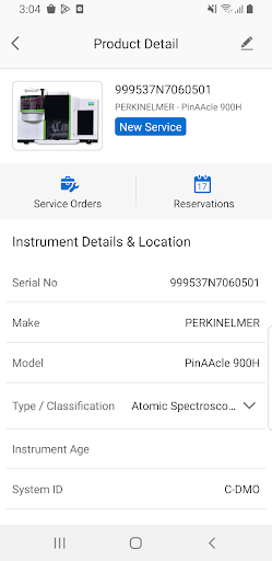 PerkinElmer Service App Screen 3