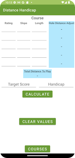 Android application Golf Distance Handicap screenshort