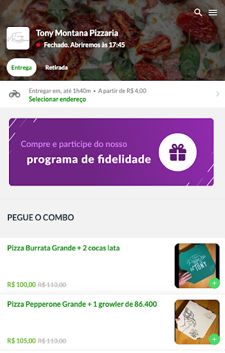 Android application Tony Montana Pizzaria screenshort