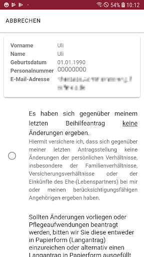 eBeihilfe - App - RLP Screen 3