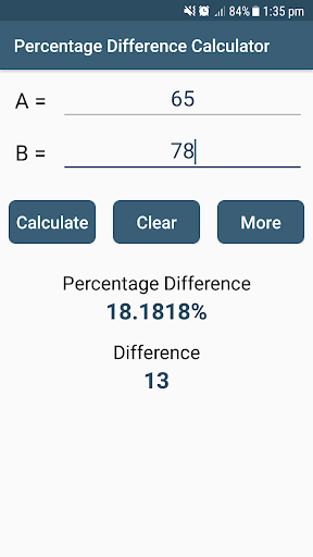 Percentage Difference Calc Screen 2