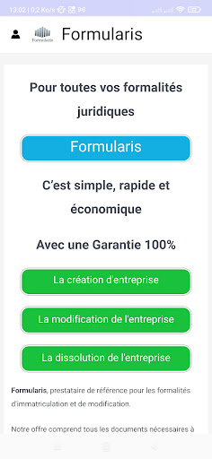 Android application Formalités en ligne screenshort