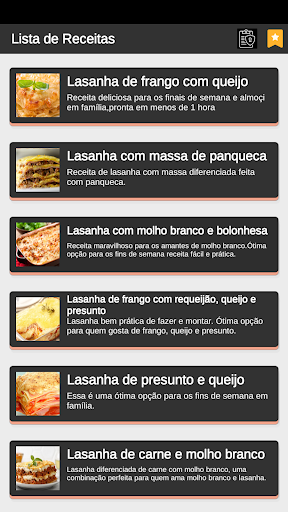 Android application Receitas de Lasanhas screenshort