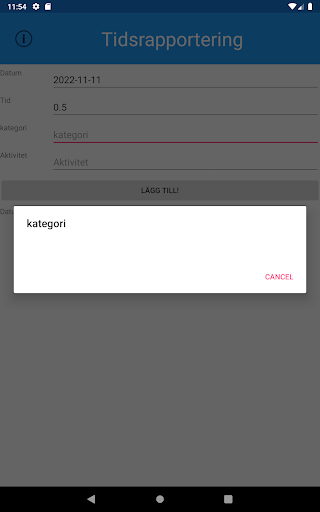 Android application Tidsskrivning screenshort