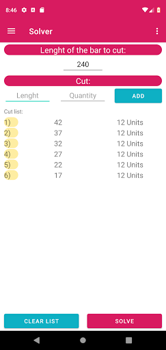 Android application 1D Optimal Cut screenshort