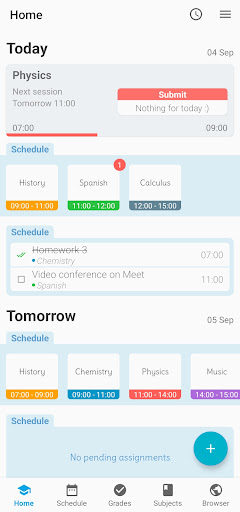 Android application Student planner screenshort