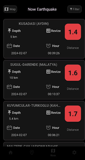 Android application Instantaneous Earthquakes TR screenshort
