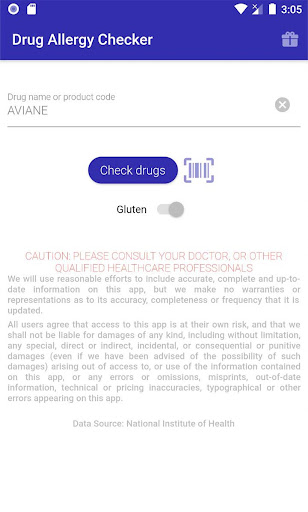 Android application Drug Allergy Checker - Gluten screenshort