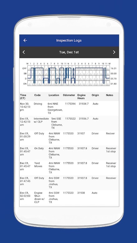 Sam Freight Management ELD Screen 2