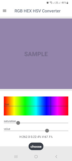 RGB HEX HSV Converter Screen 2