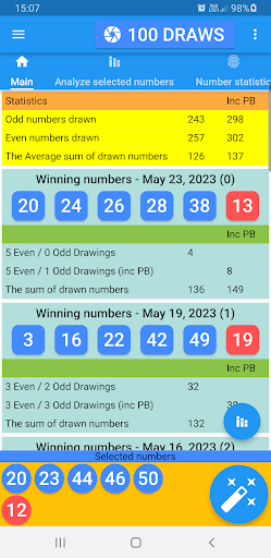Android application SA Powerball statistics screenshort