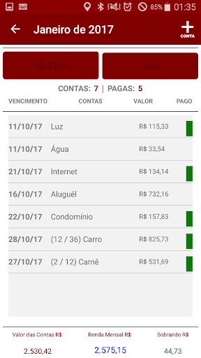 Android application Controle de Contas 2 screenshort