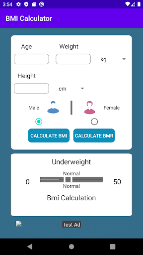 Android application BMI calculator screenshort