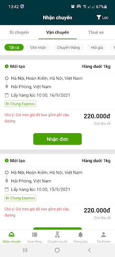 Android application Đi Chung Partner screenshort