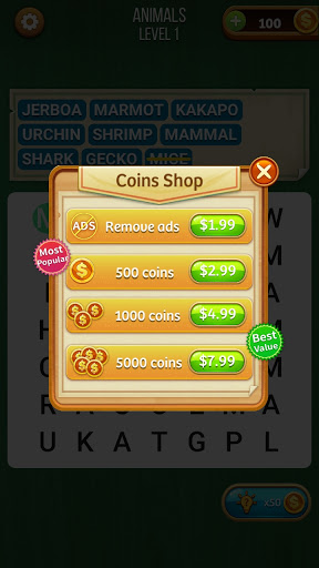 Screenshot of Word Search Game in English